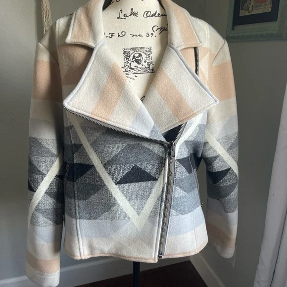 Pendleton Women's Cream Pink & Gray Aztec Wool Native Jacket Lindsey Thornburg - Picture 1 of 7